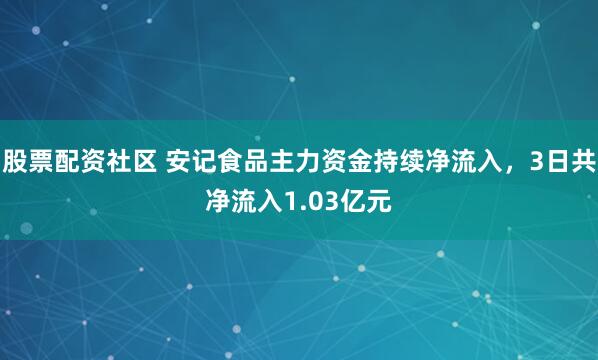 股票配资社区 安记食品主力资金持续净流入，3日共净流入1.03亿元